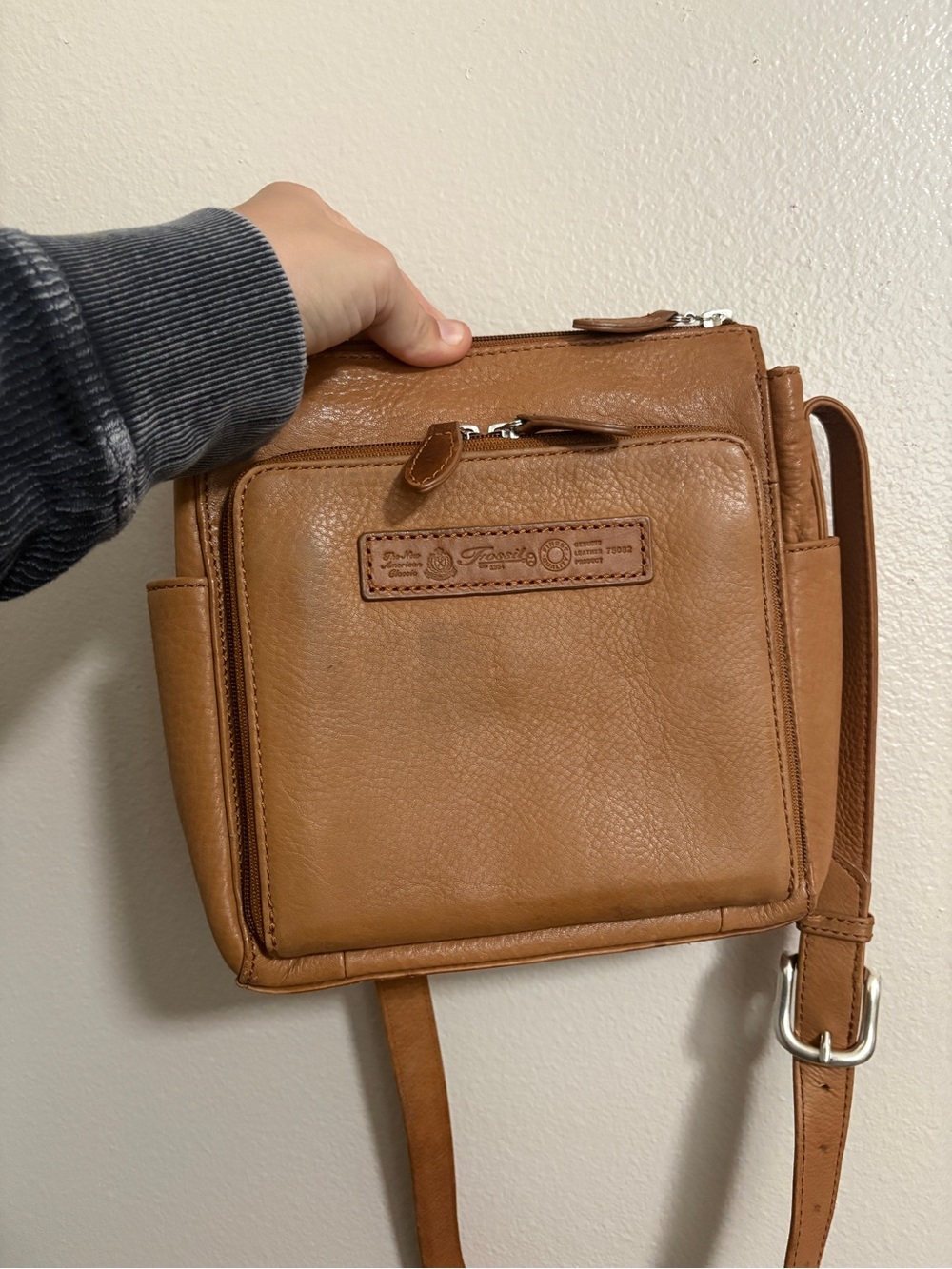 Vintage Leather Fossil Crossbody Medium Size Multiple Zipper Compartments Purse - Picture 11 of 12